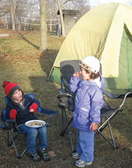 Having a snack at the campsite